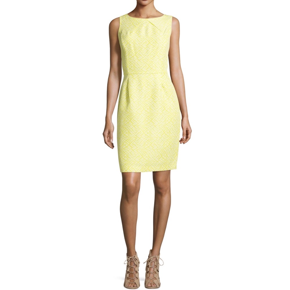 Tahari Sleeveless Two-Tone Jacquard Sheath Dress.